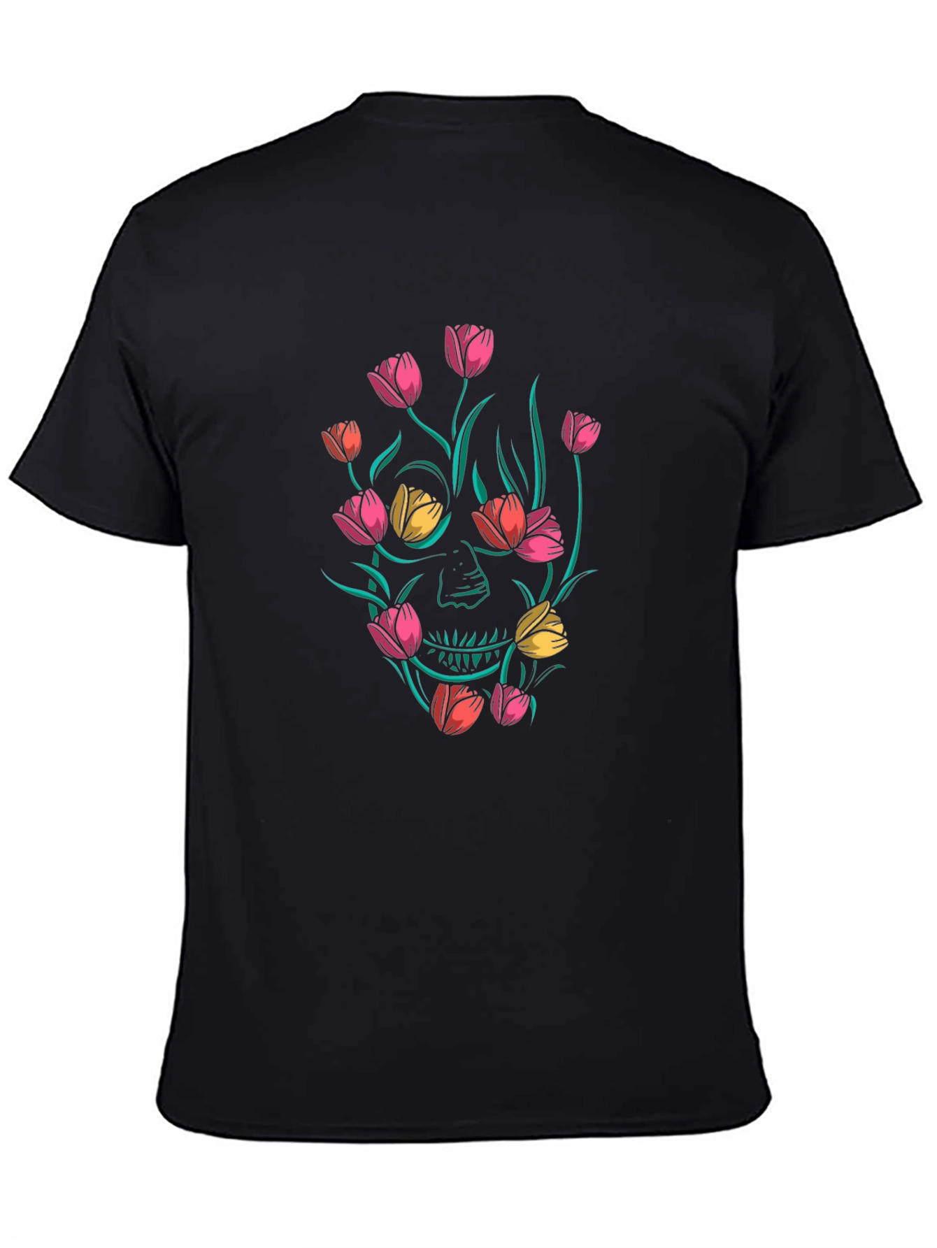 Floral Skull Graphic Black T-Shirt