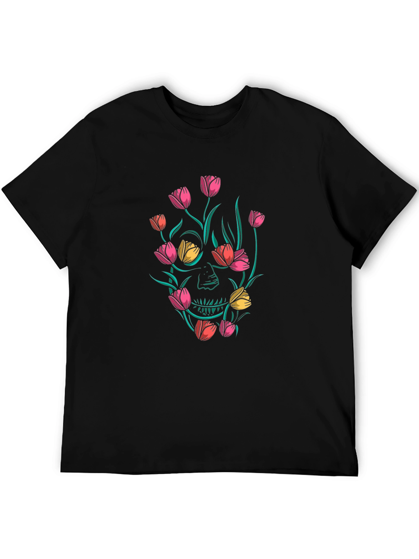Floral Skull Graphic Black T-Shirt