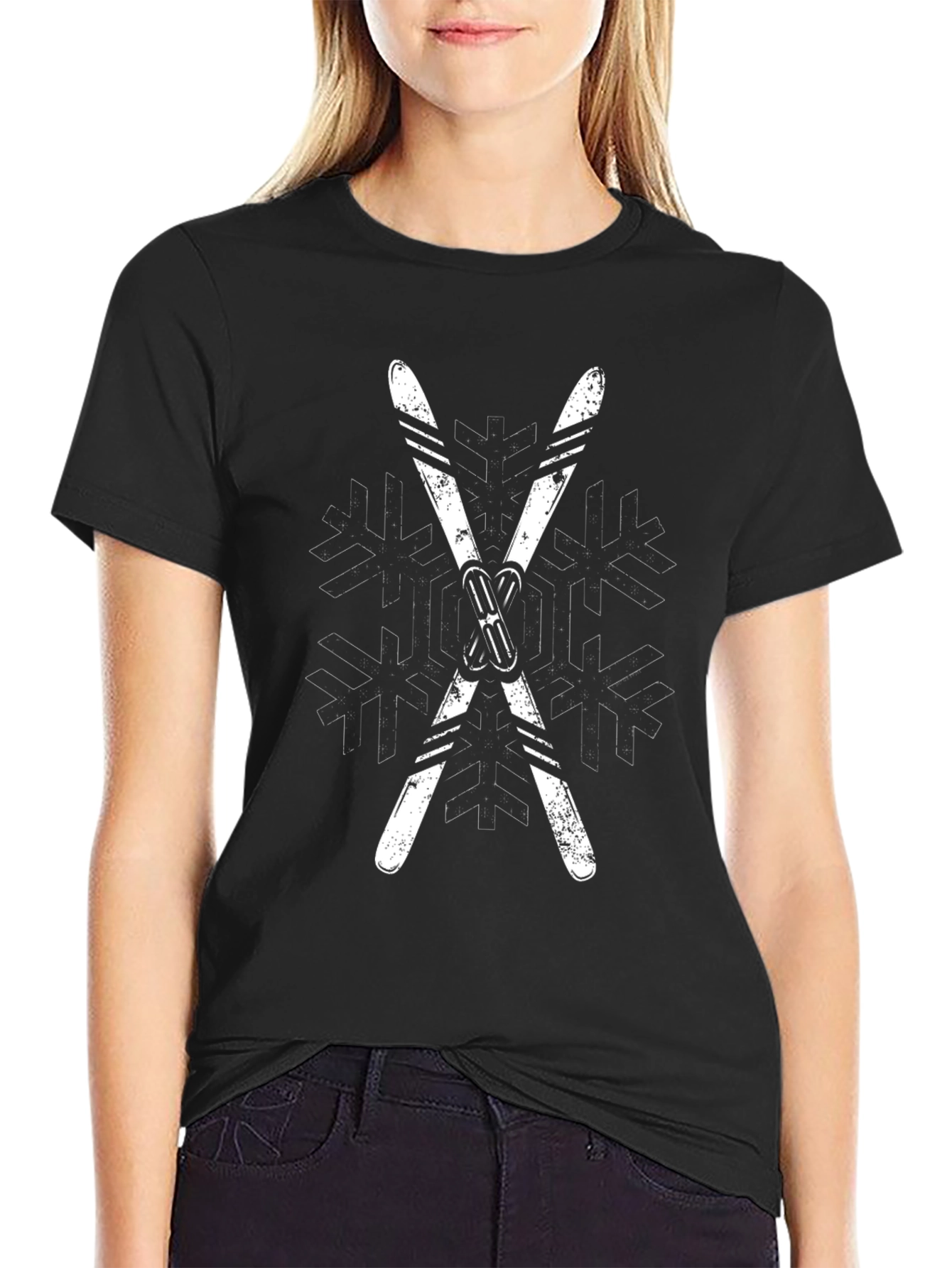 Ski Snowflake Graphic Tee - Winter Sports Shirt