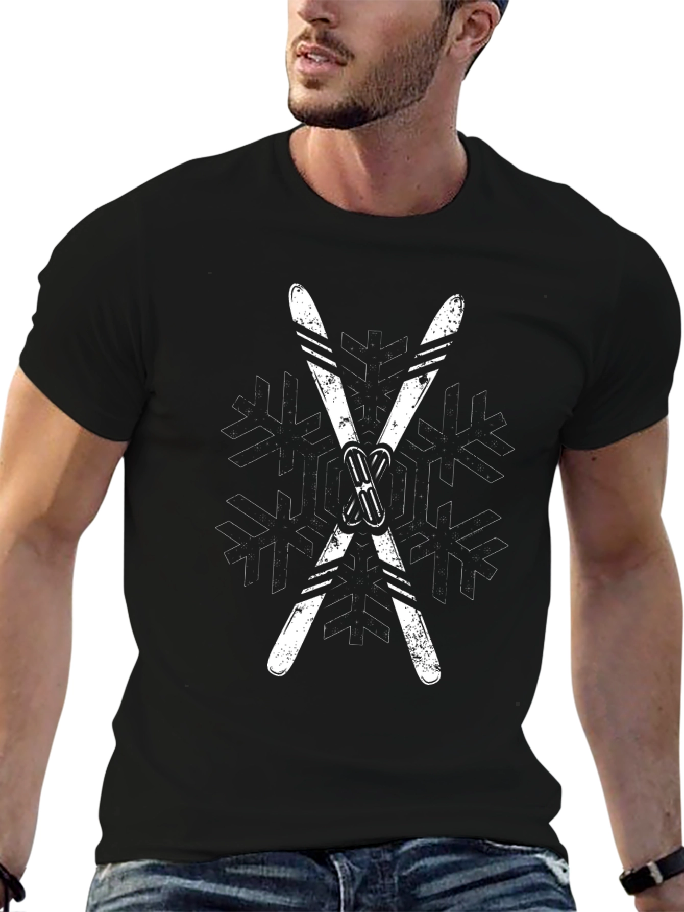 Ski Snowflake Graphic Tee - Winter Sports Shirt