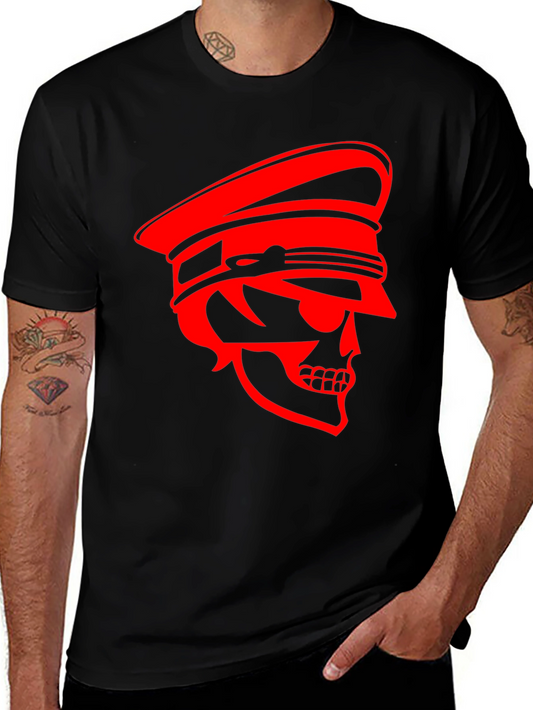 Skull Captain Graphic Tee - Bold Red Design on Black Cotton