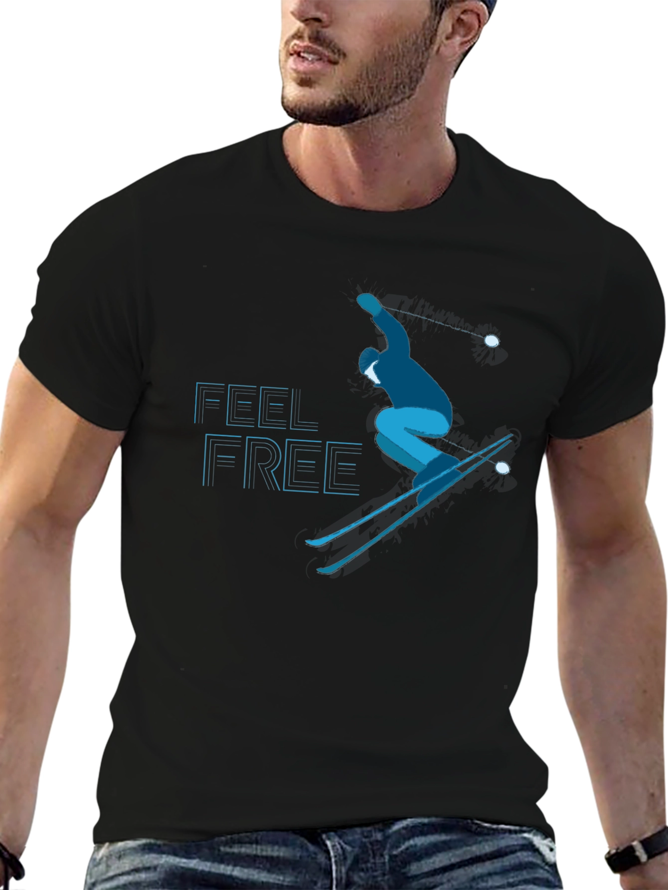 Feel Free Skiing T-Shirt - Black Graphic Tee