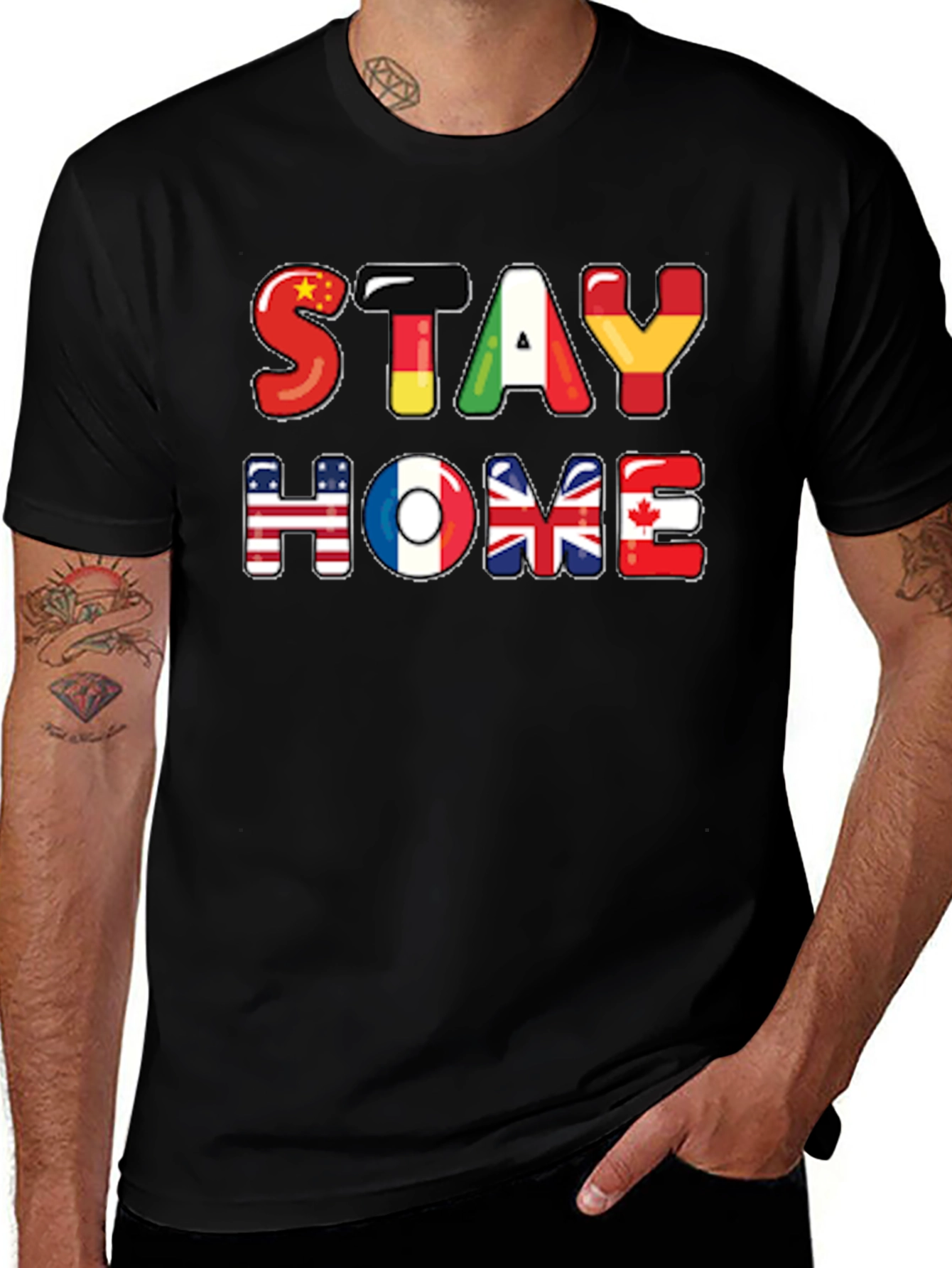 Stay Home Flag Letters Graphic T-Shirt