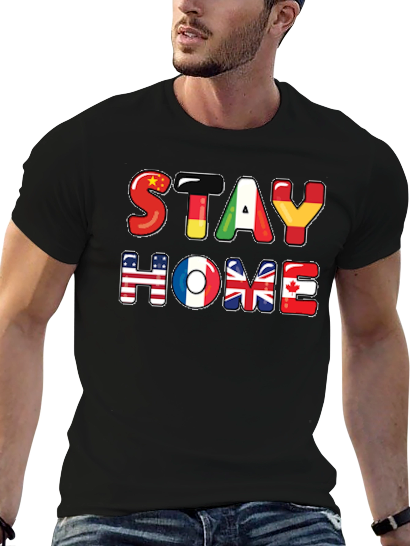 Stay Home Flag Letters Graphic T-Shirt