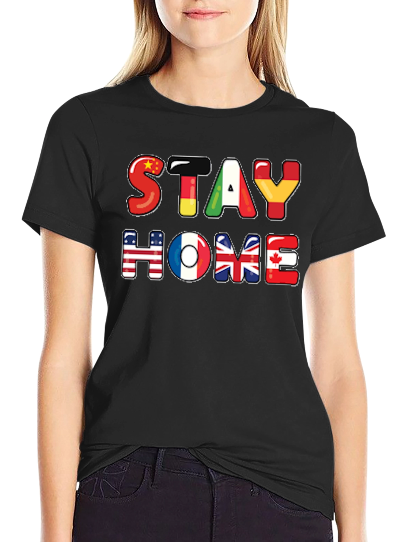Stay Home Flag Letters Graphic T-Shirt