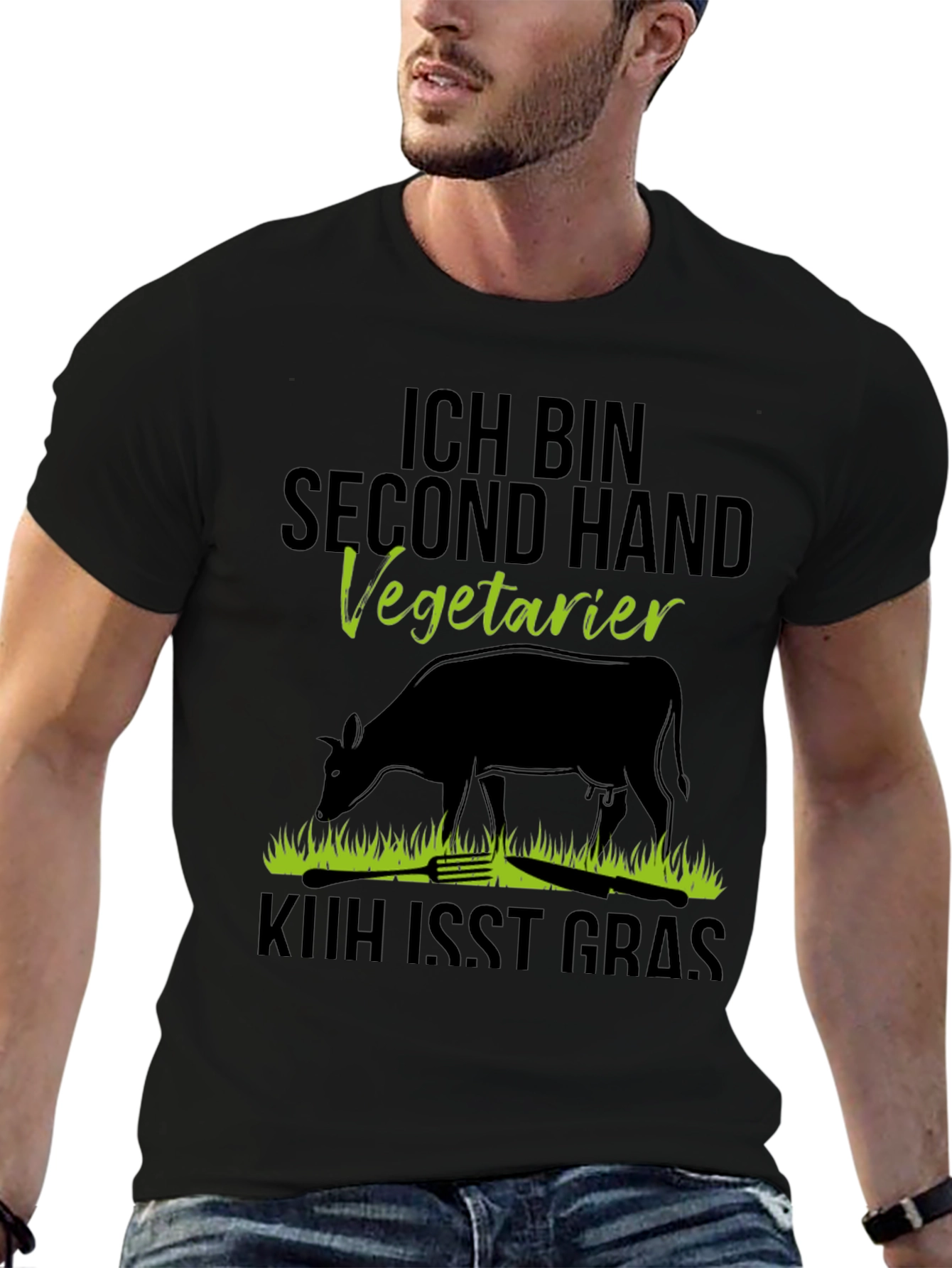 Second Hand Vegetarian T-Shirt - Novelty Cow Design