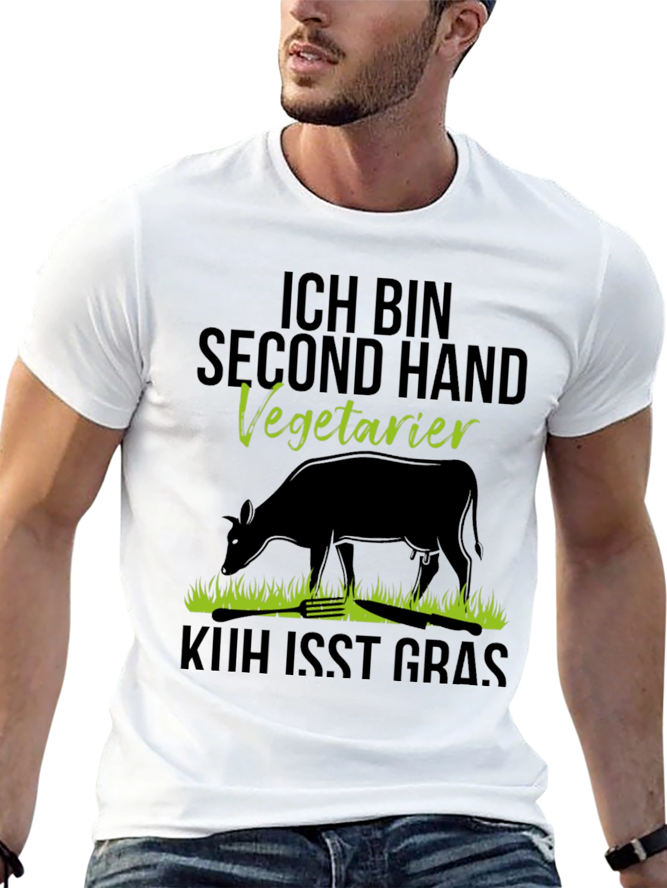 Second Hand Vegetarian T-Shirt - Novelty Cow Design