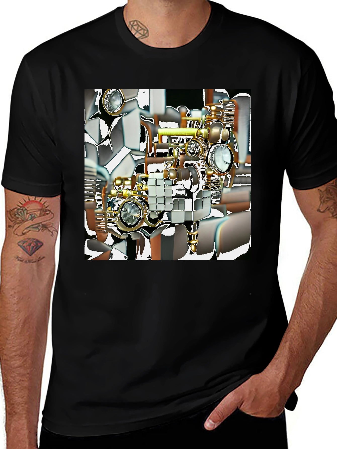 Steampunk Illusion Graphic T-Shirt - Menswear