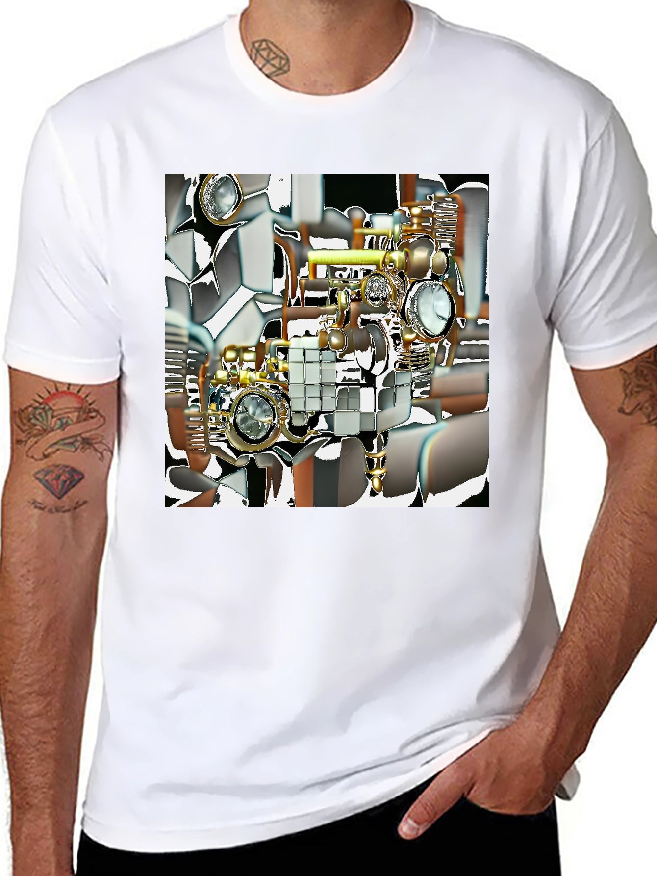 Steampunk Illusion Graphic T-Shirt - Menswear