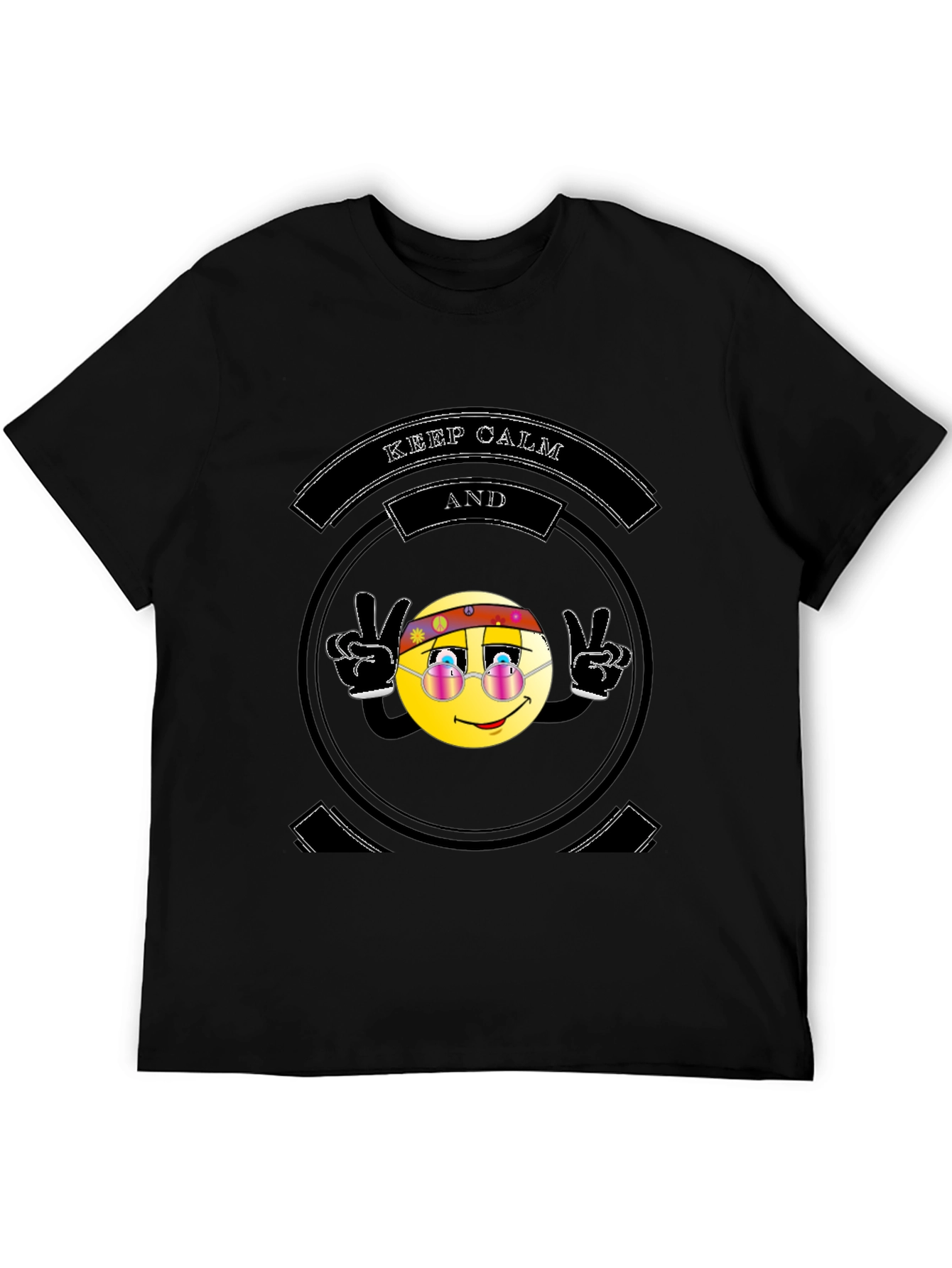 Keep Calm Hippie Emoji Black T-Shirt