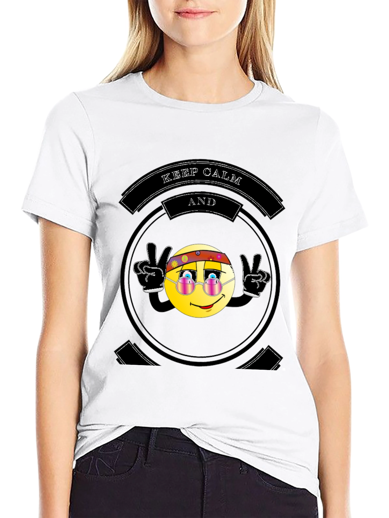Keep Calm Hippie Emoji Black T-Shirt