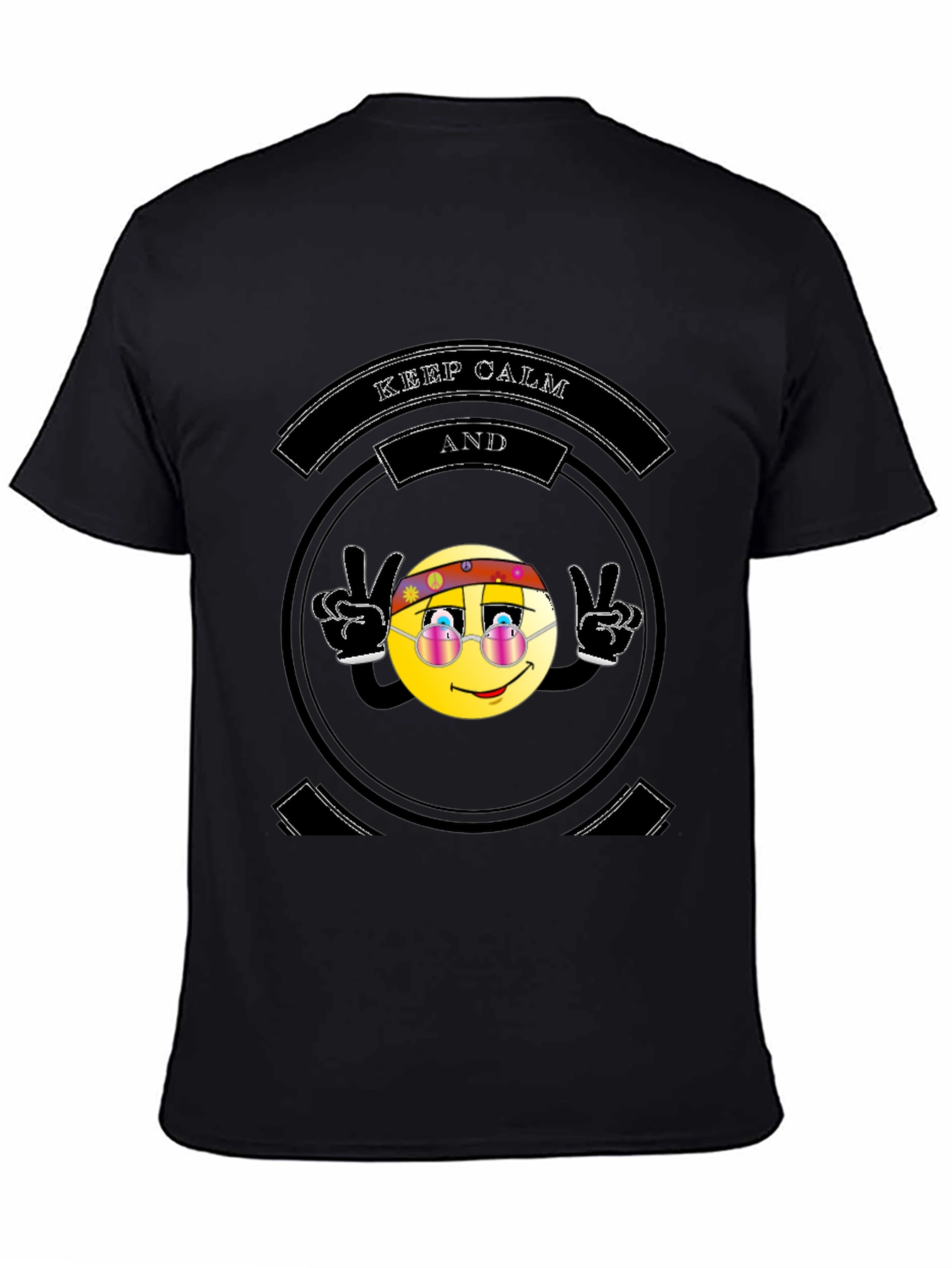 Keep Calm Hippie Emoji Black T-Shirt