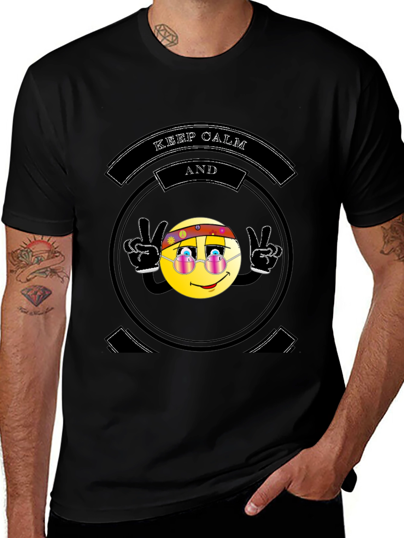 Keep Calm Hippie Emoji Black T-Shirt