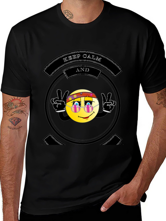 Keep Calm Hippie Emoji Black T-Shirt