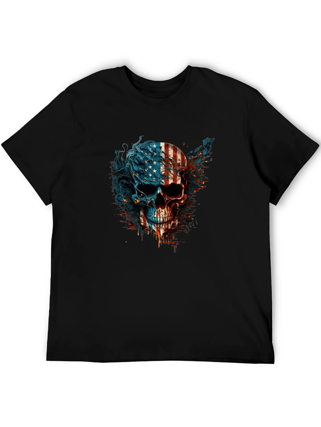 American Flag Skull Graphic Black T-Shirt