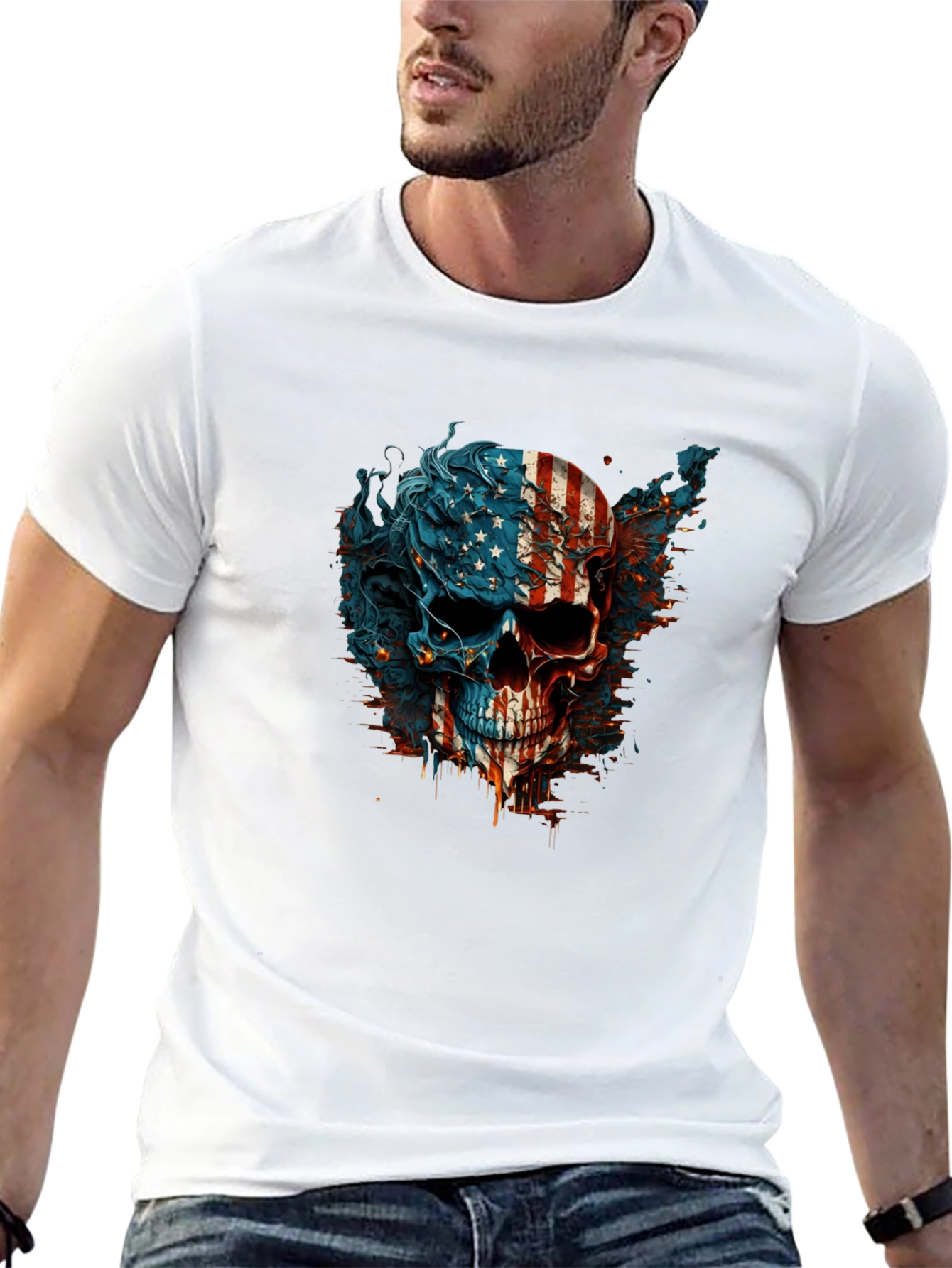 American Flag Skull Graphic Black T-Shirt