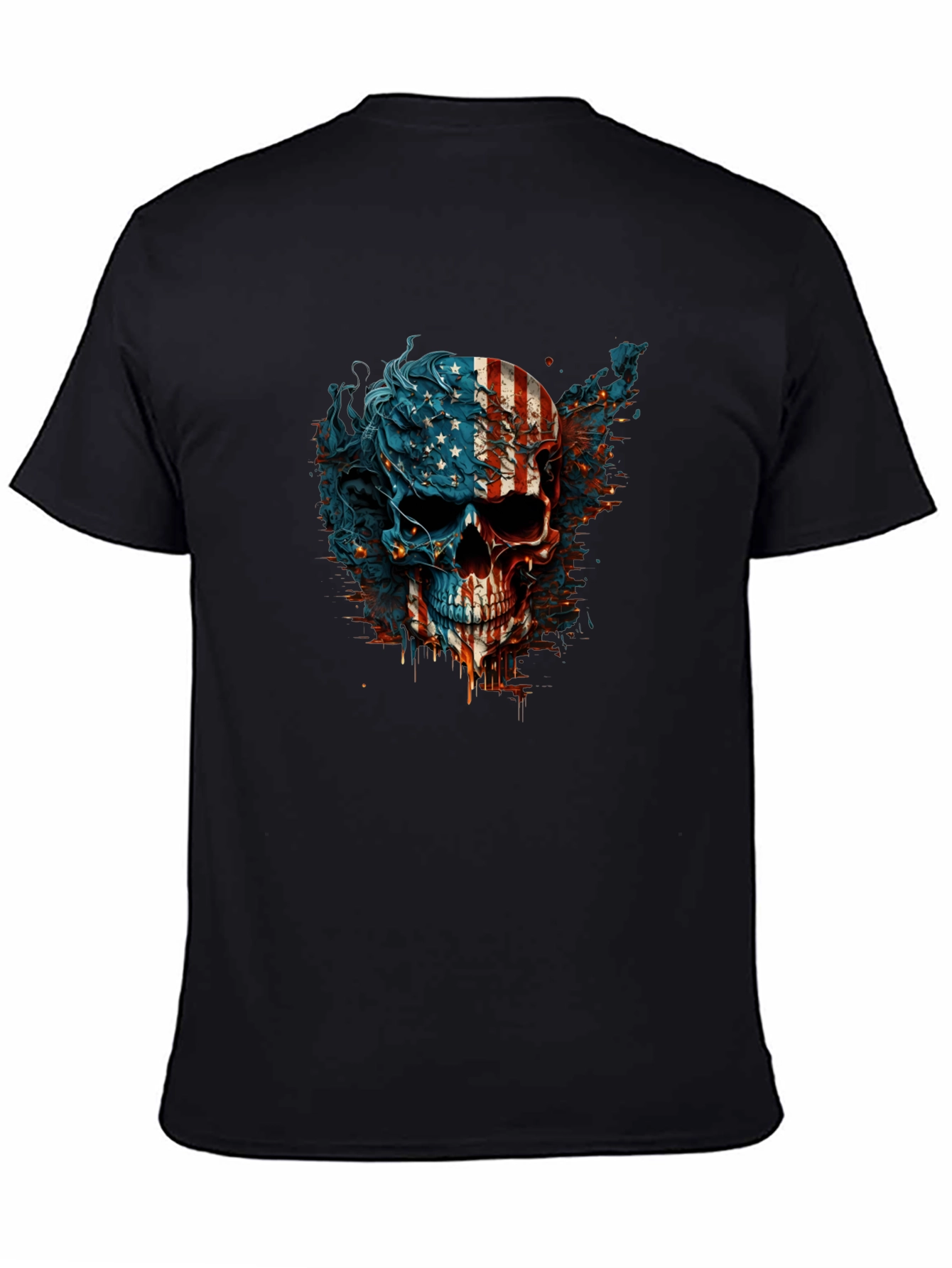 American Flag Skull Graphic Black T-Shirt