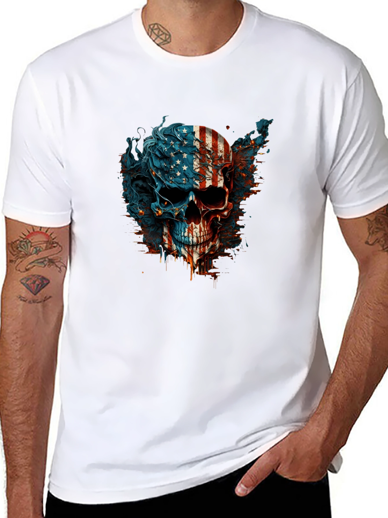 American Flag Skull Graphic Black T-Shirt