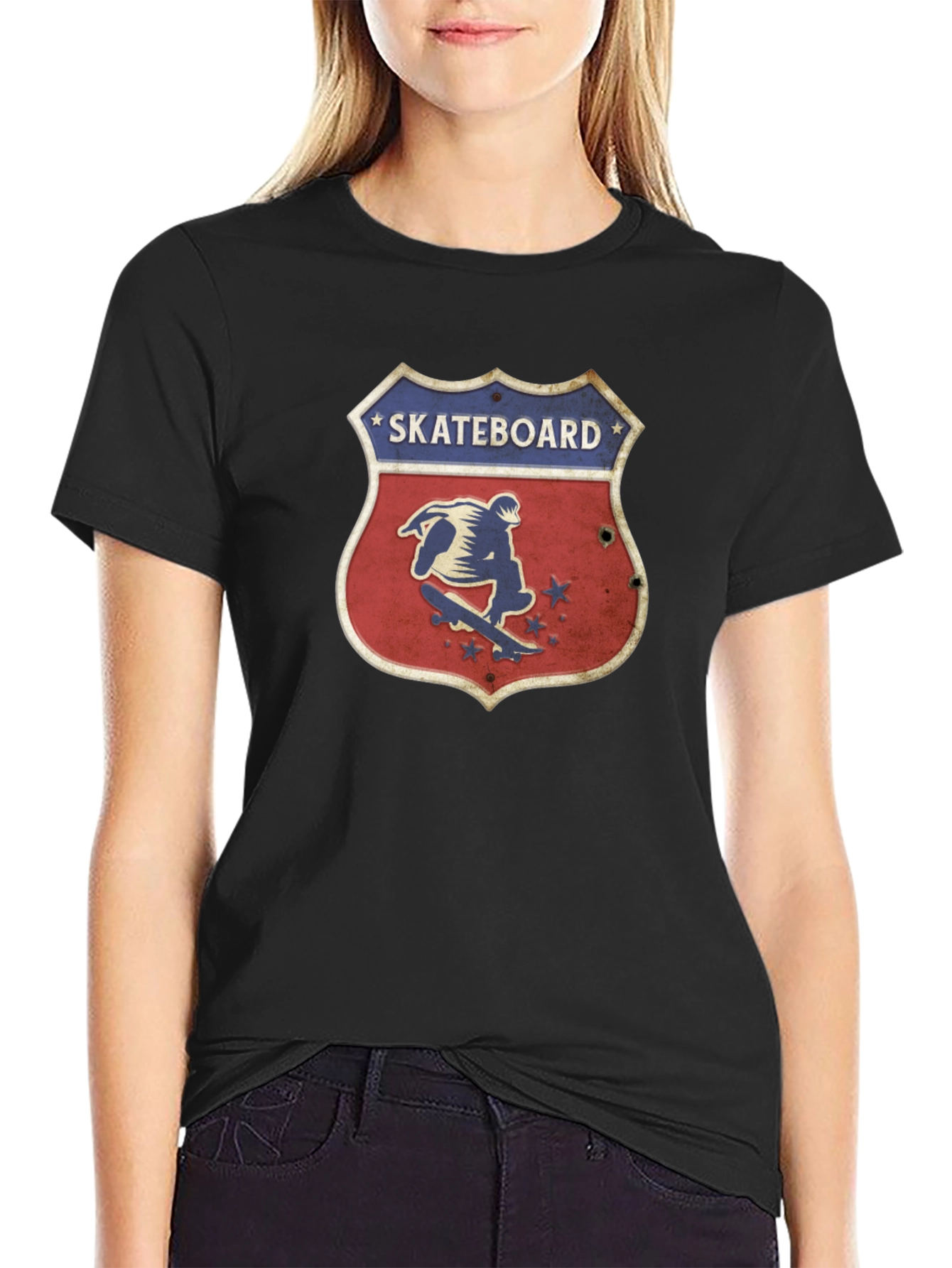 Skateboard Shield Graphic Tee - Black