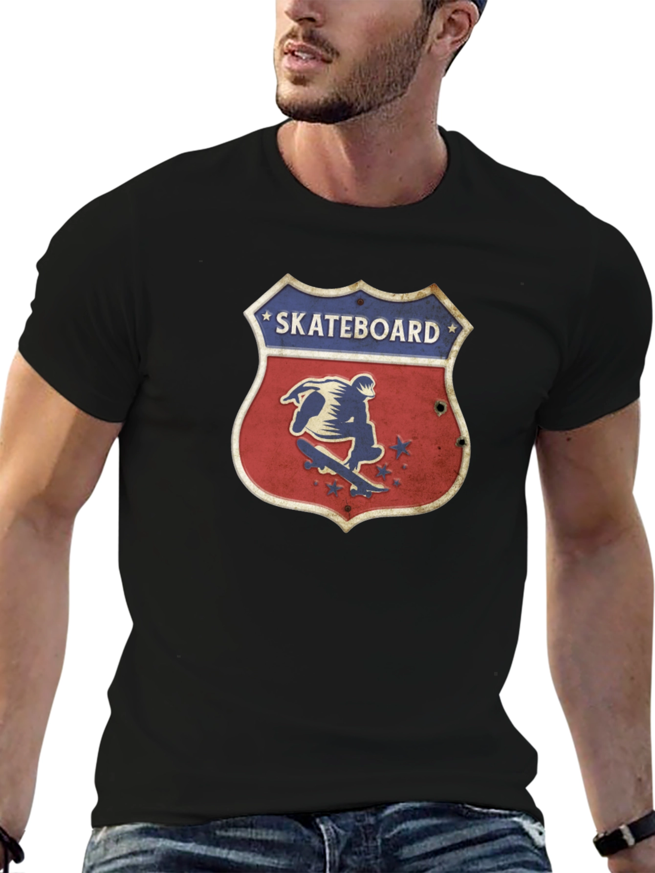 Skateboard Shield Graphic Tee - Black