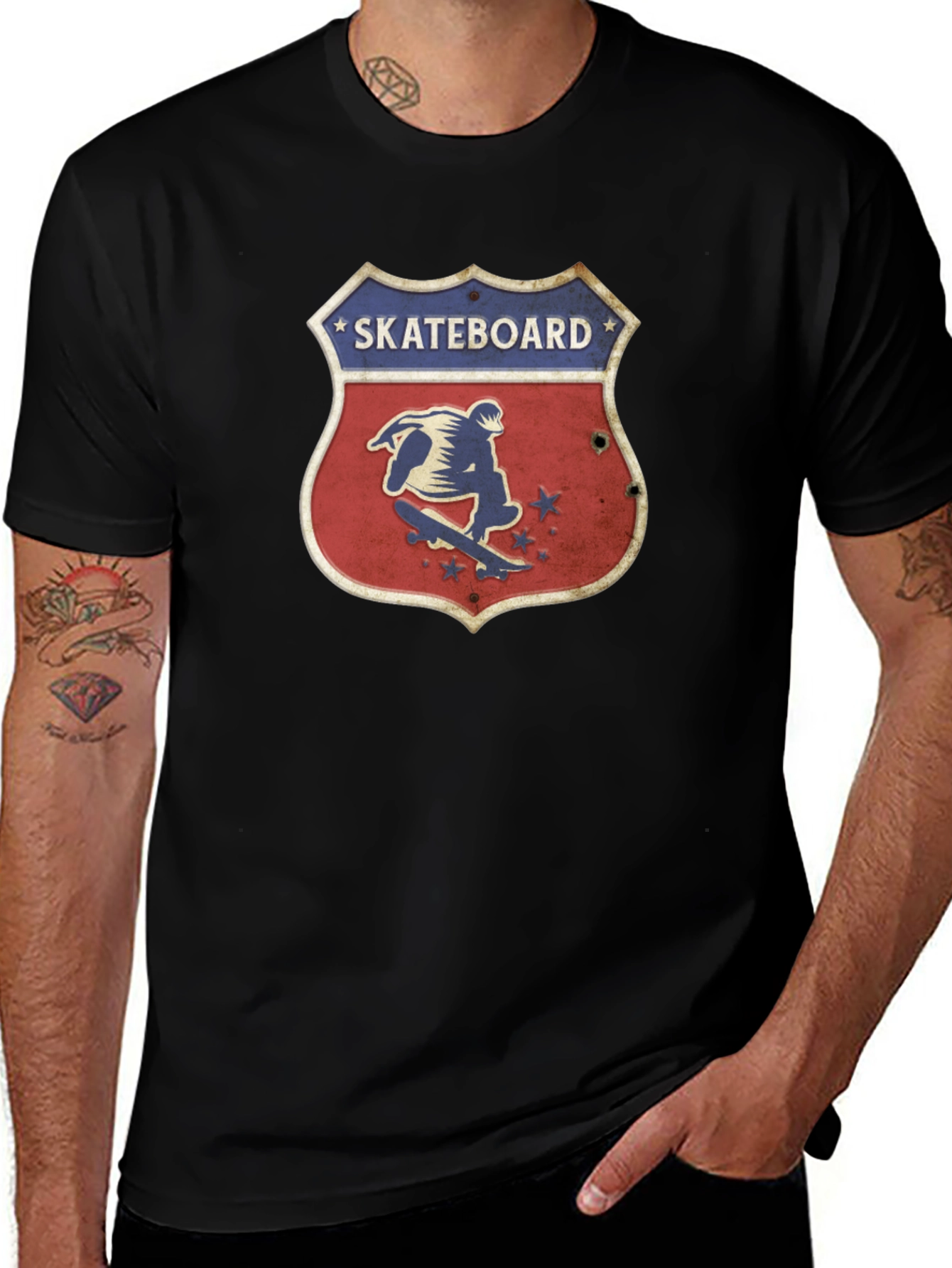 Skateboard Shield Graphic Tee - Black