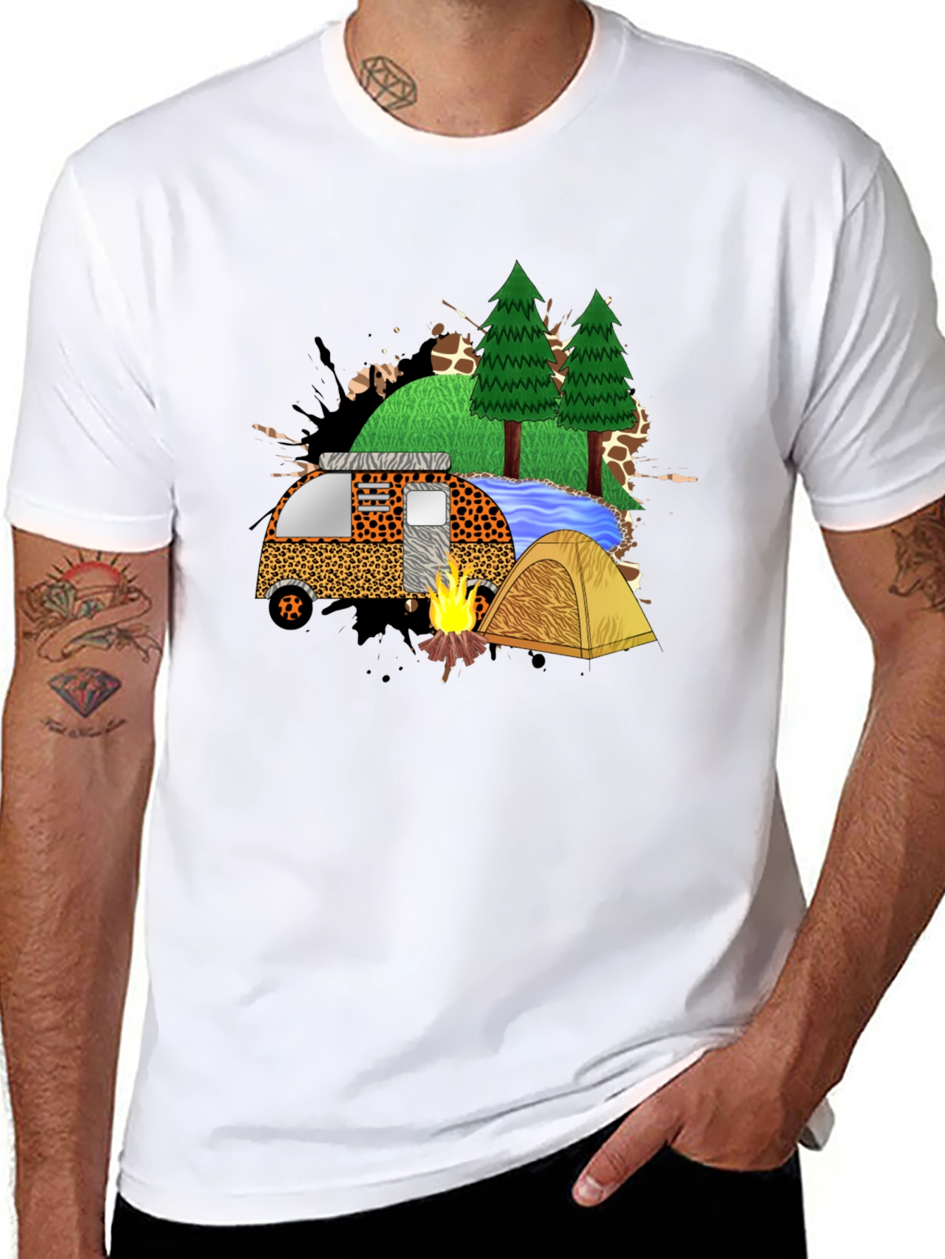 Camping Adventure Black Graphic T-Shirt