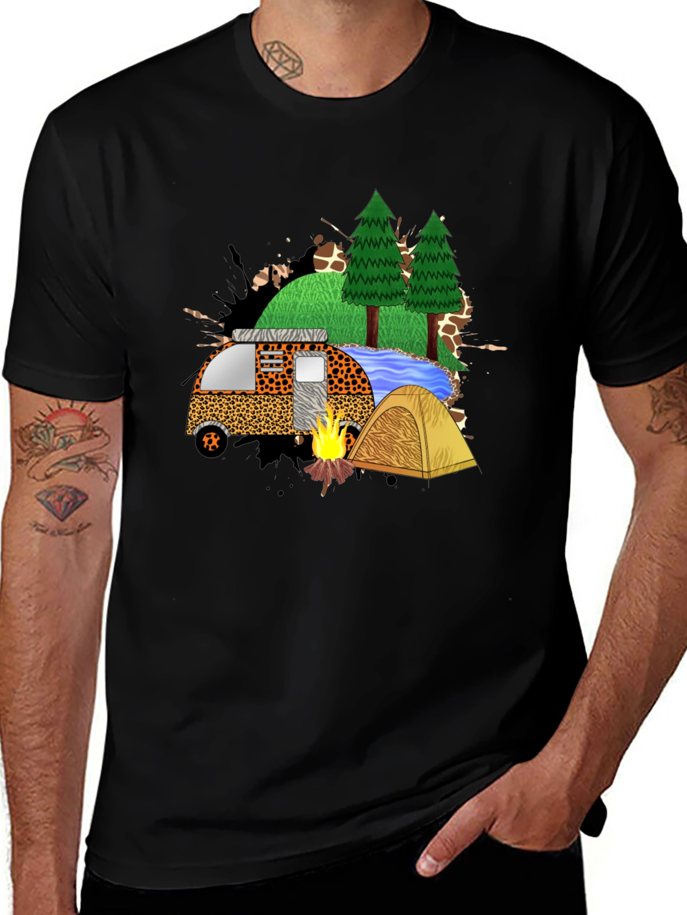 Camping Adventure Black Graphic T-Shirt