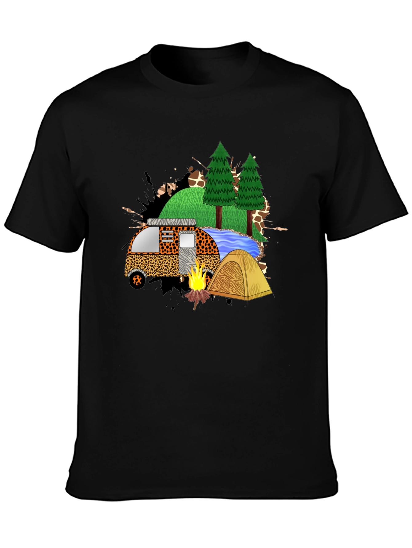 Camping Adventure Black Graphic T-Shirt