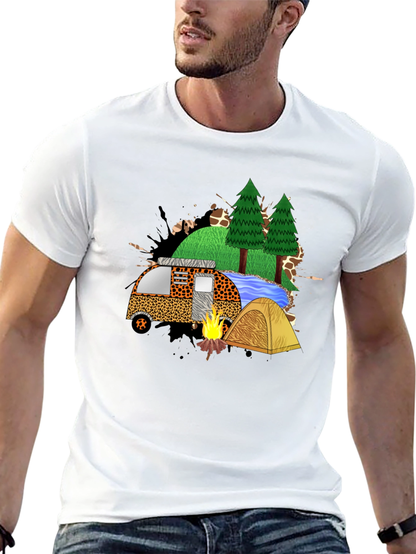 Camping Adventure Black Graphic T-Shirt