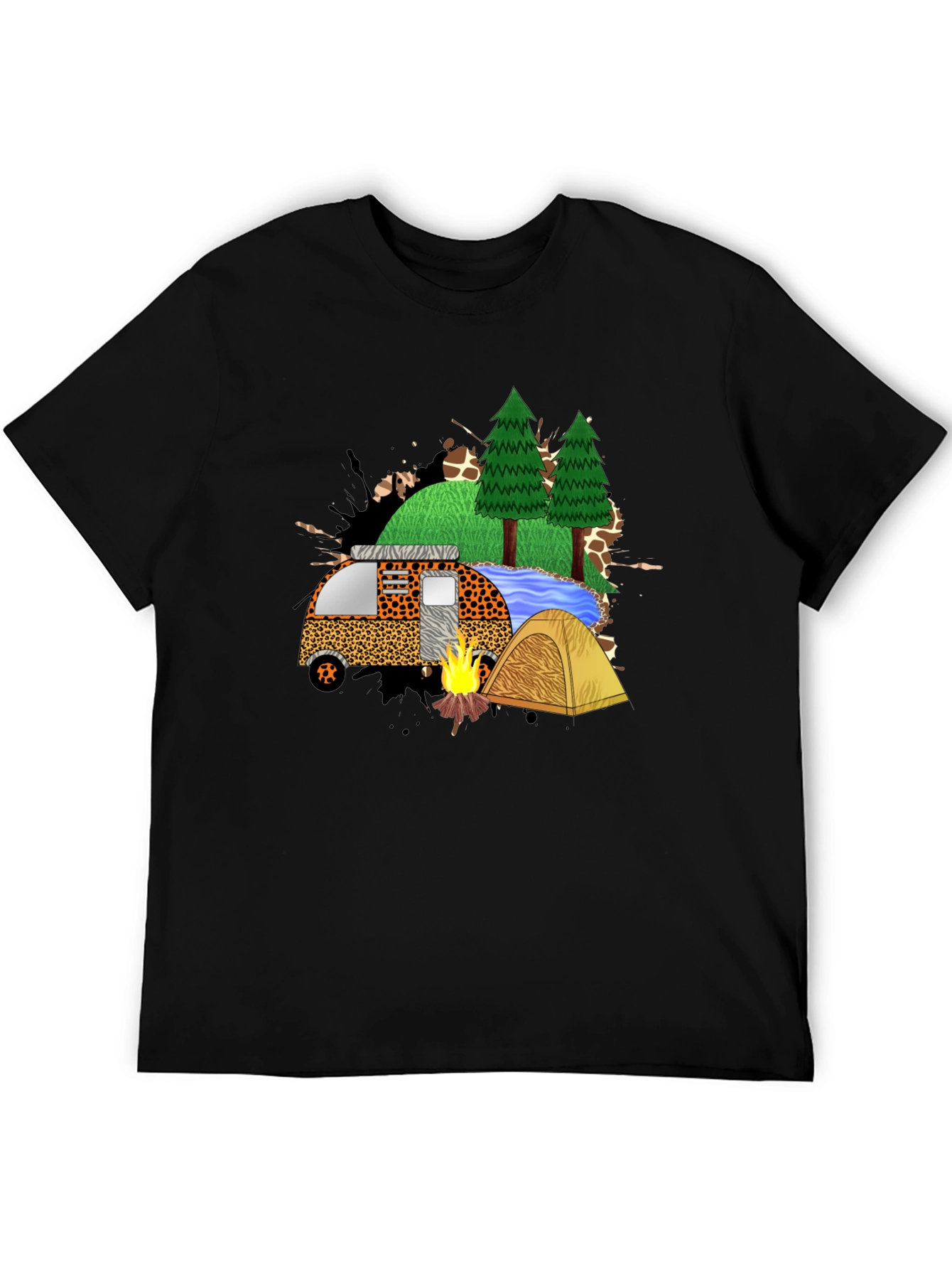 Camping Adventure Black Graphic T-Shirt