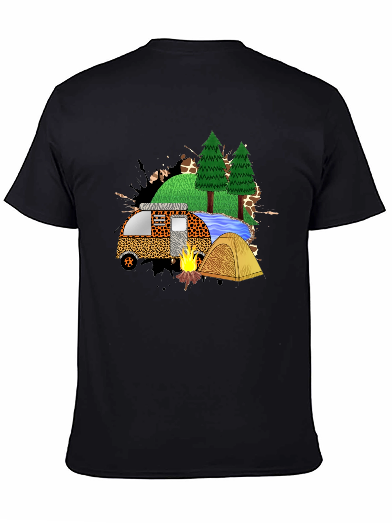 Camping Adventure Black Graphic T-Shirt