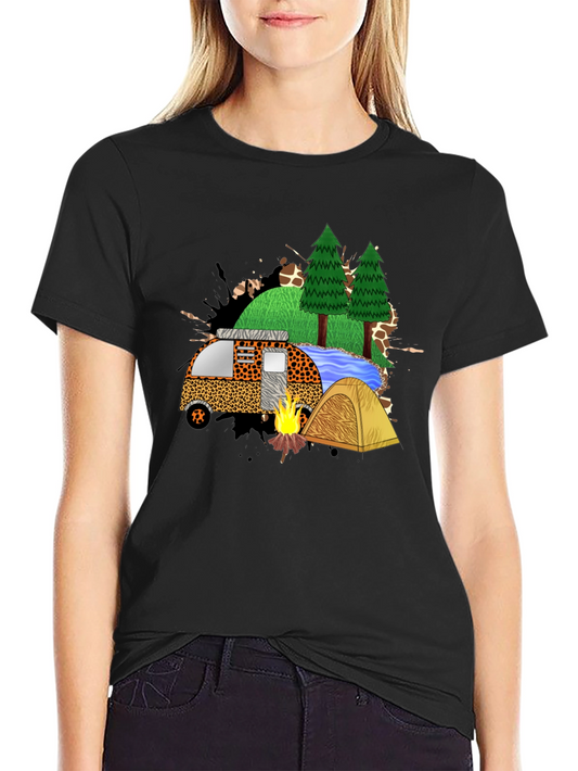 Camping Adventure Black Graphic T-Shirt