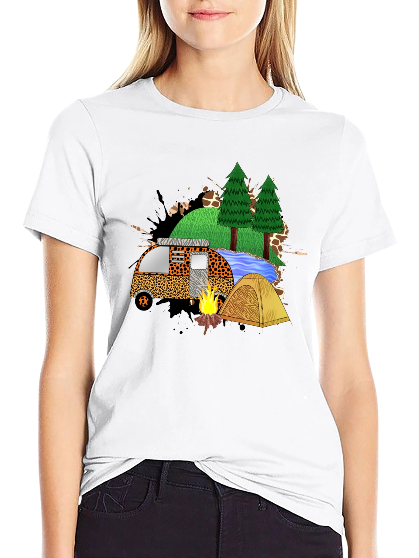 Camping Adventure Black Graphic T-Shirt