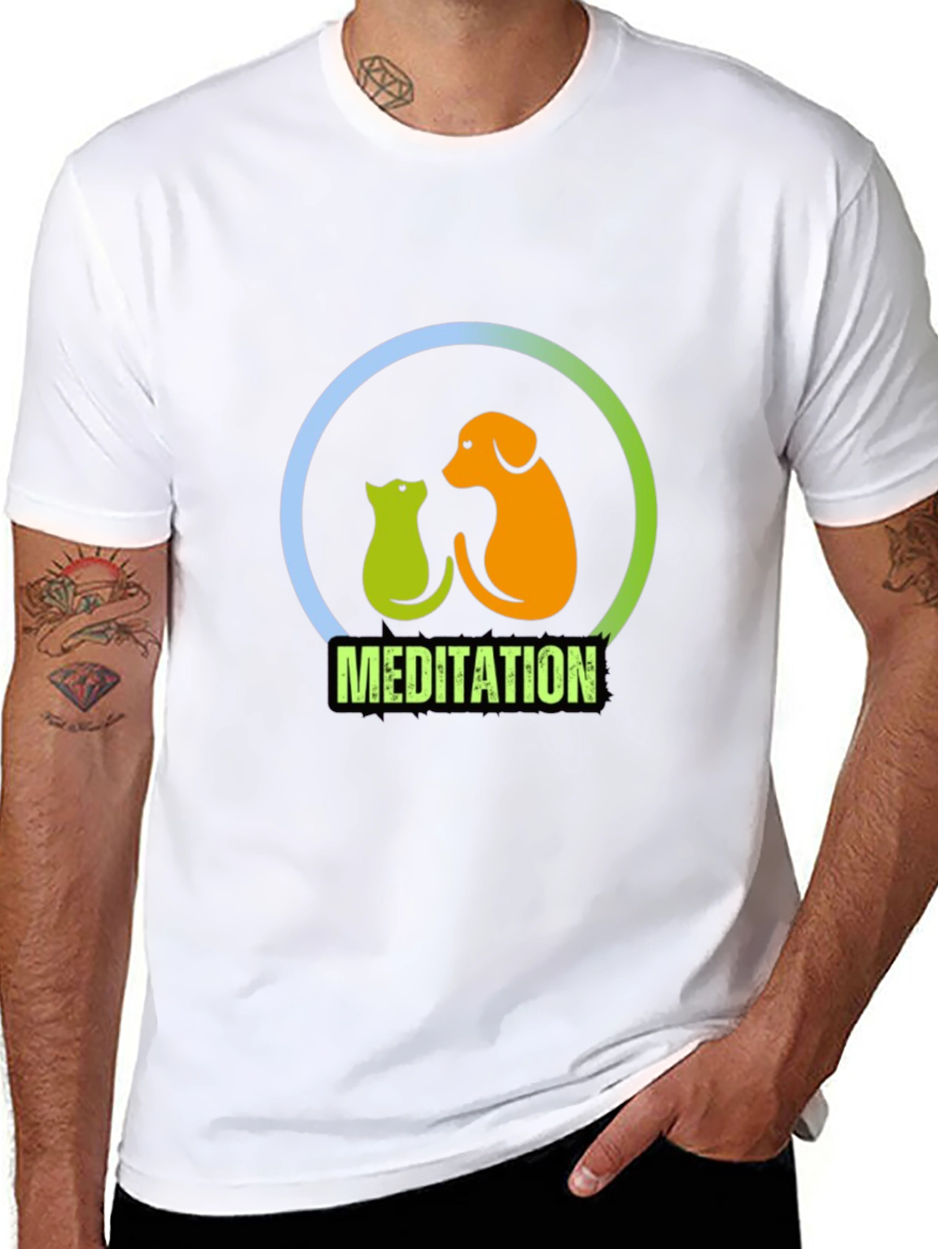 Meditation Dog & Cat Graphic T-Shirt