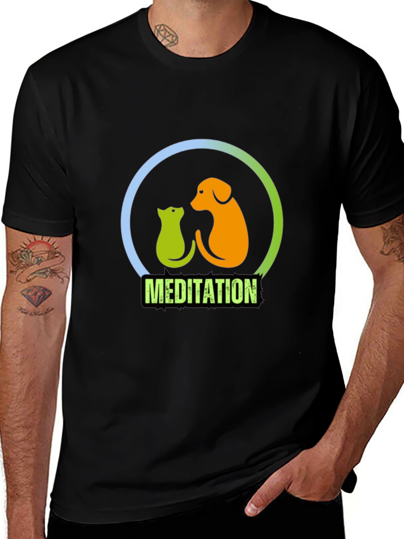 Meditation Dog & Cat Graphic T-Shirt