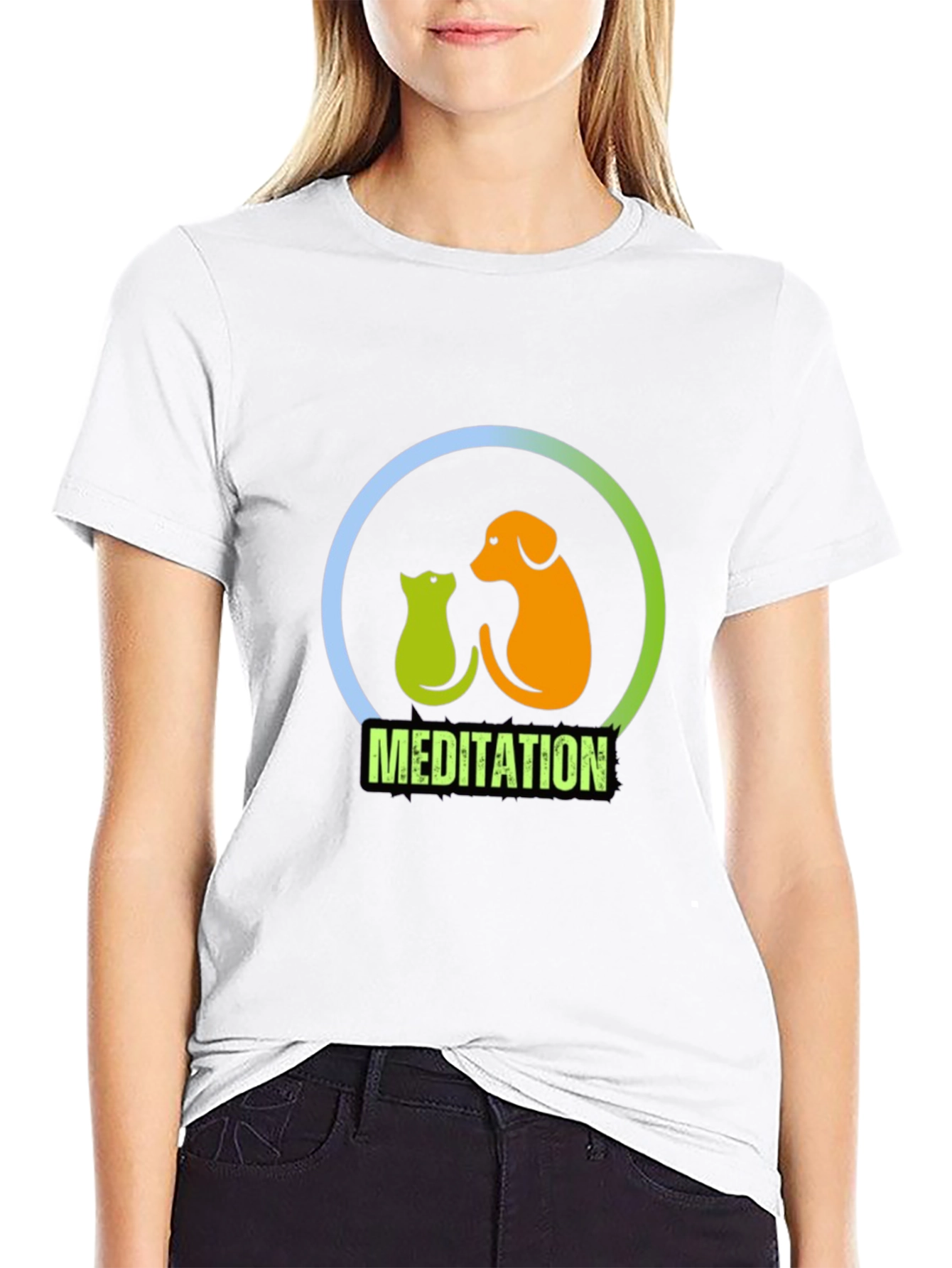 Meditation Dog & Cat Graphic T-Shirt