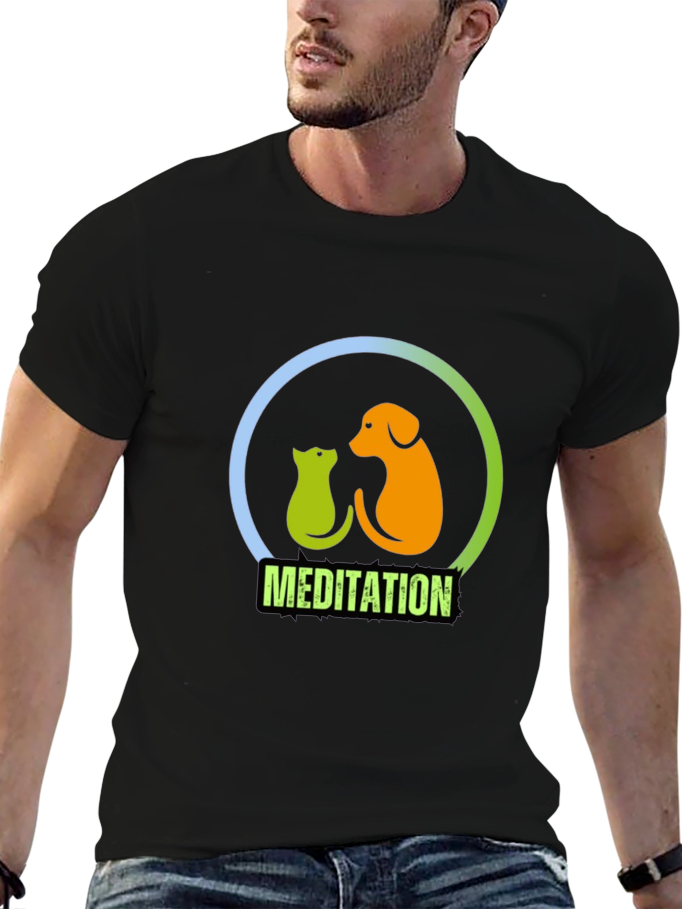 Meditation Dog & Cat Graphic T-Shirt