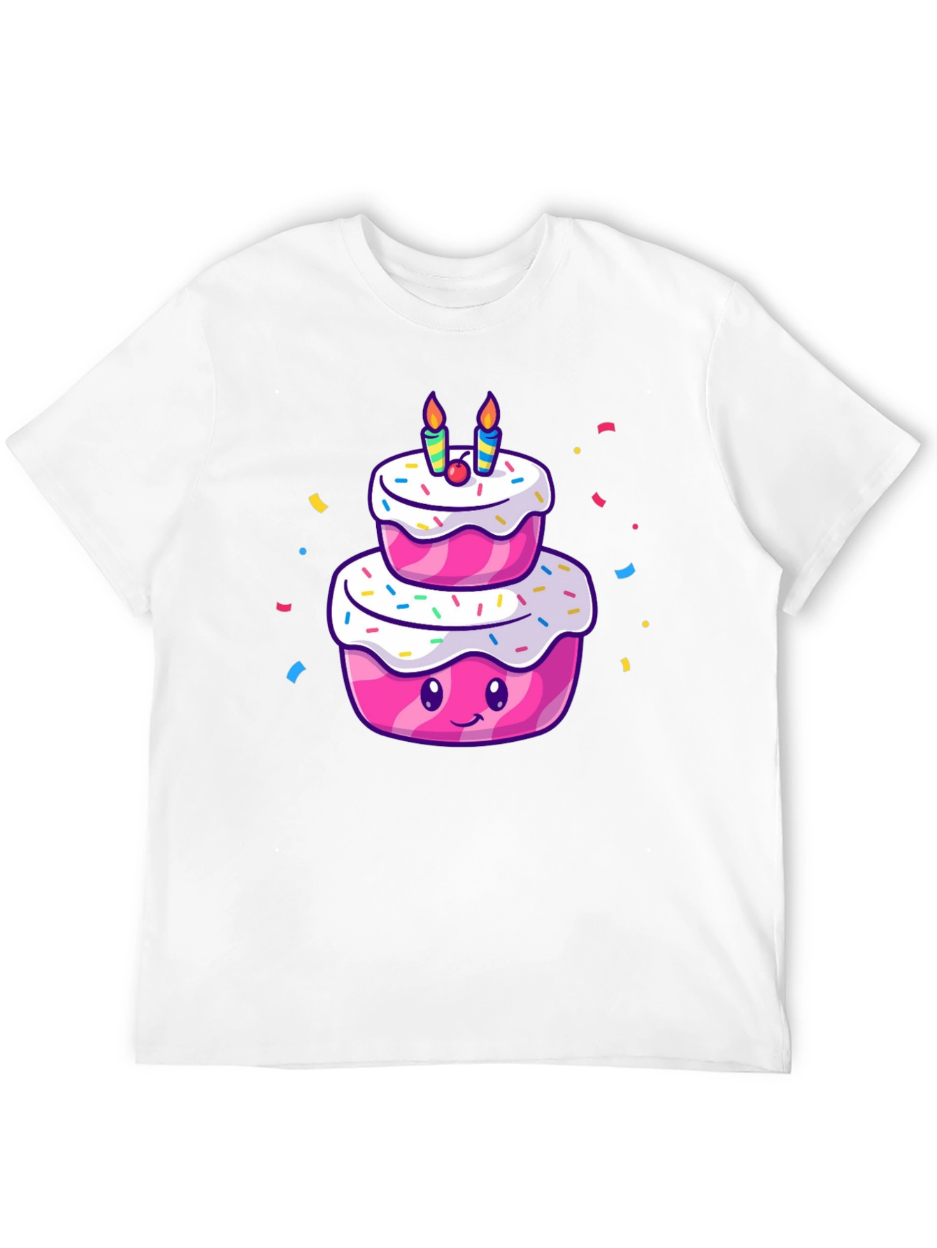 Cartoon Birthday Cake T-Shirt - Black Cotton Tee