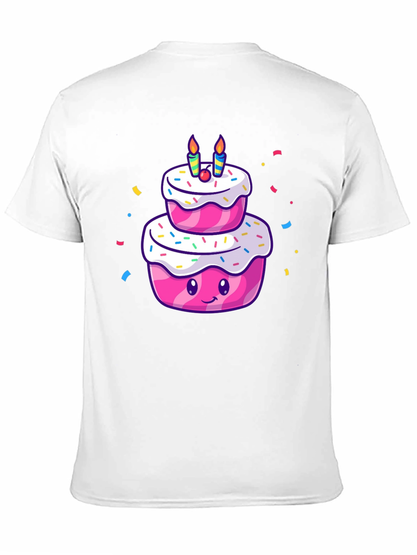 Cartoon Birthday Cake T-Shirt - Black Cotton Tee