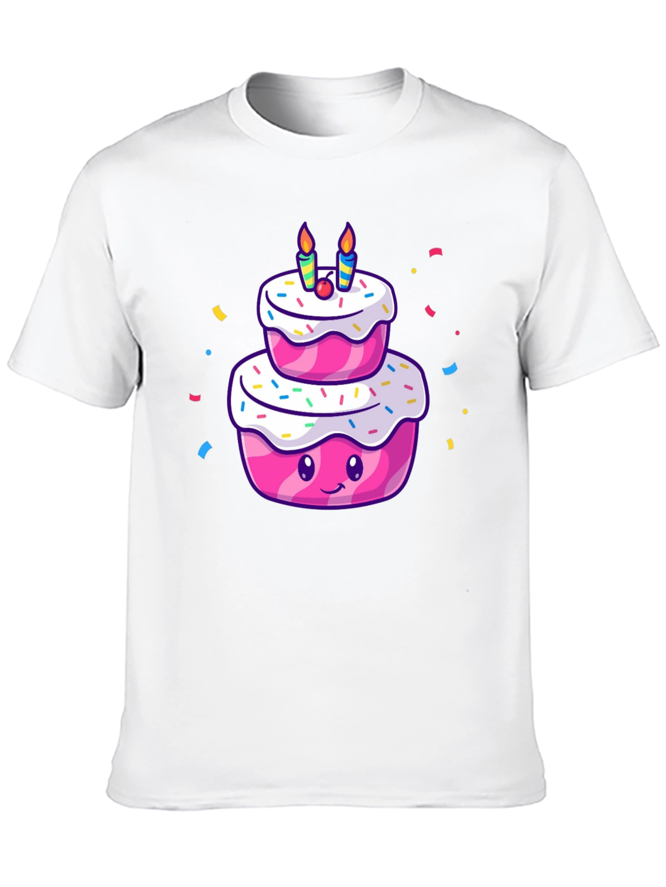 Cartoon Birthday Cake T-Shirt - Black Cotton Tee