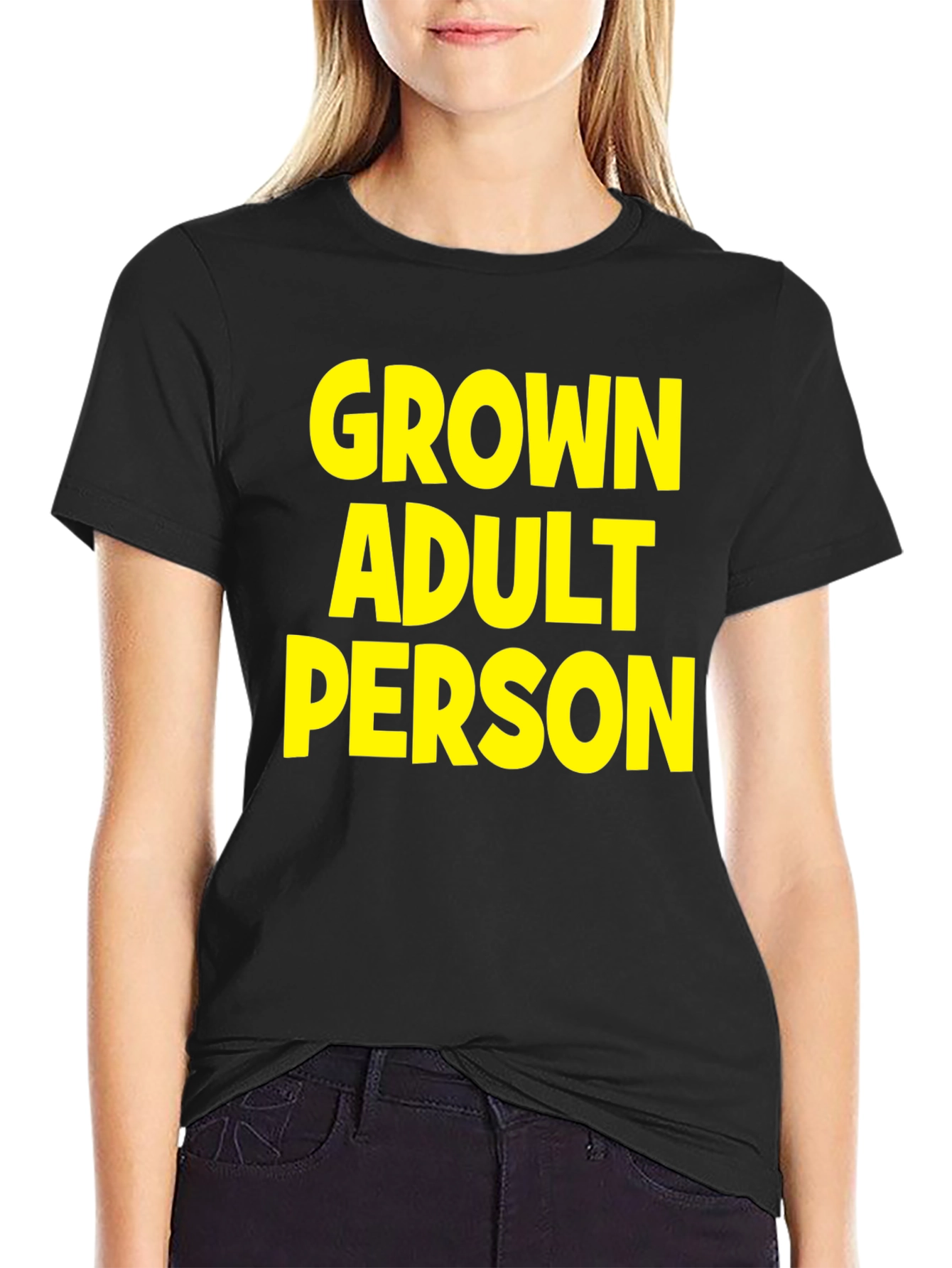 Grown Adult Person Graphic Tee - Black Cotton T-Shirt