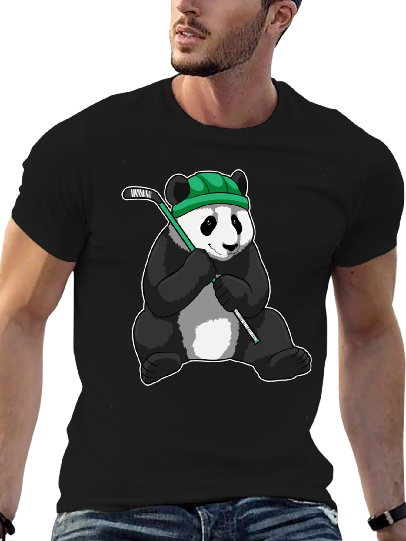 Panda Hockey Player Graphic T-Shirt