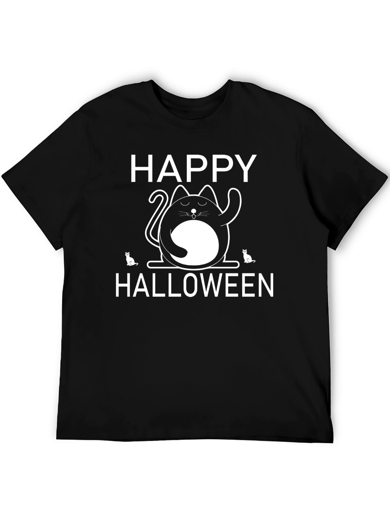 Happy Halloween Cat T-Shirt Black Crew Neck Tee