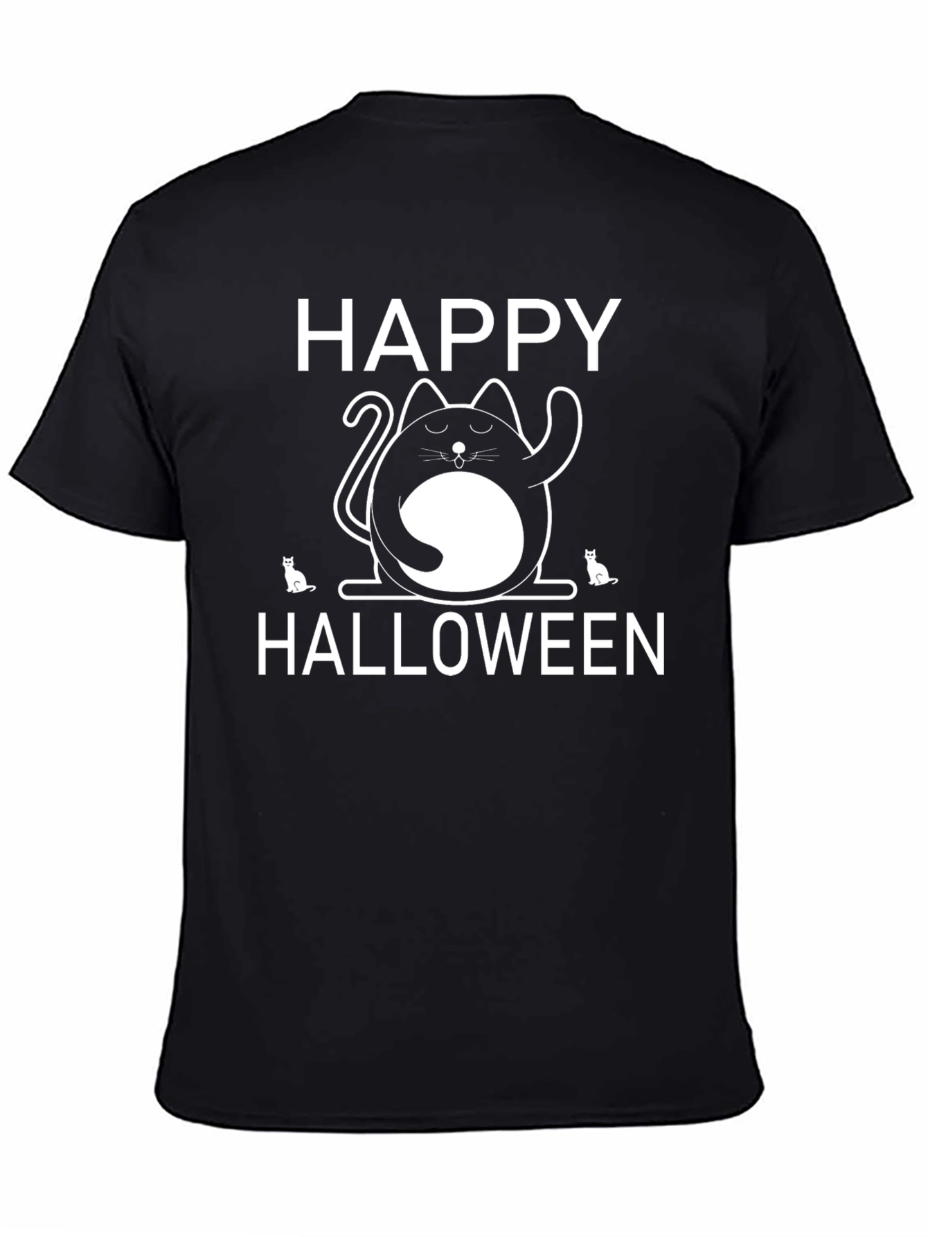 Happy Halloween Cat T-Shirt Black Crew Neck Tee