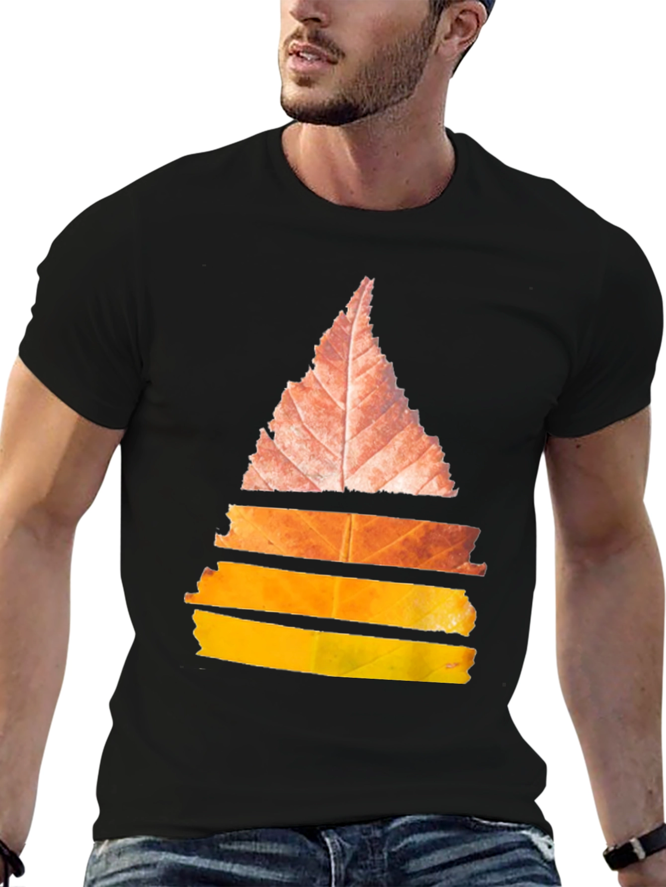Abstract Leaf Design Black T-Shirt
