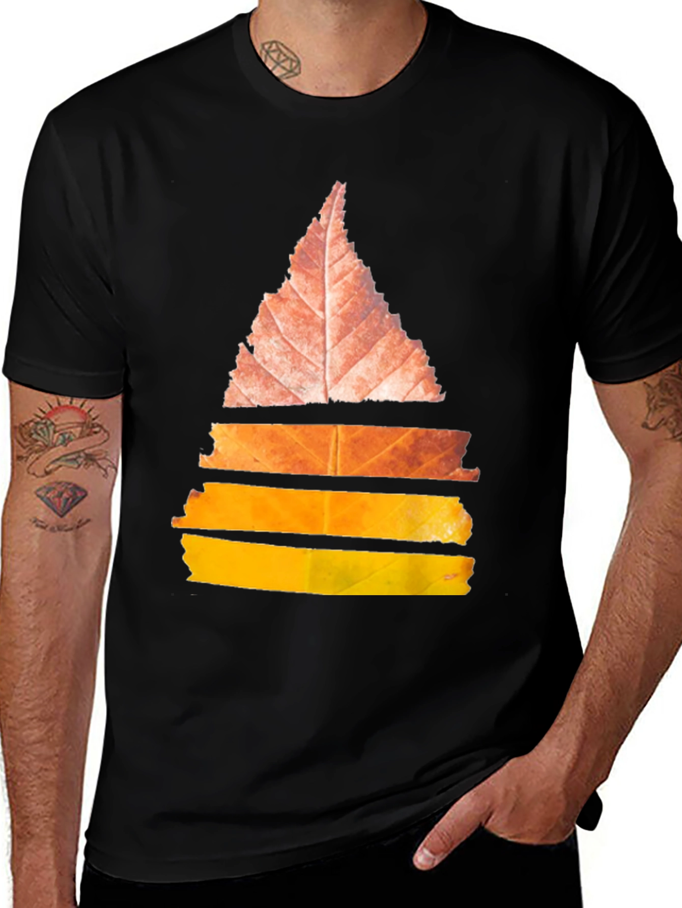 Abstract Leaf Design Black T-Shirt