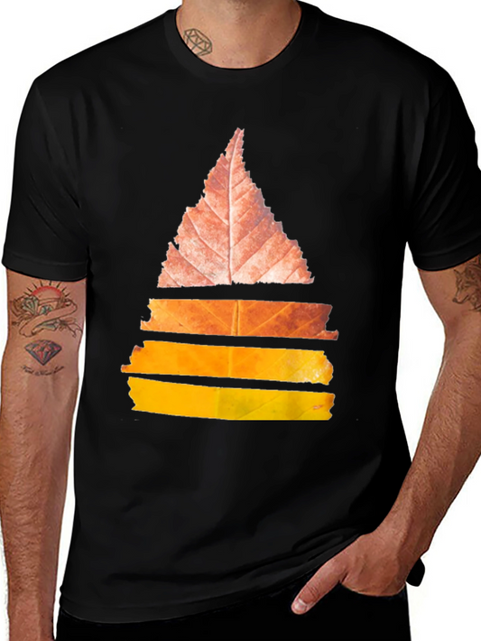 Abstract Leaf Design Black T-Shirt