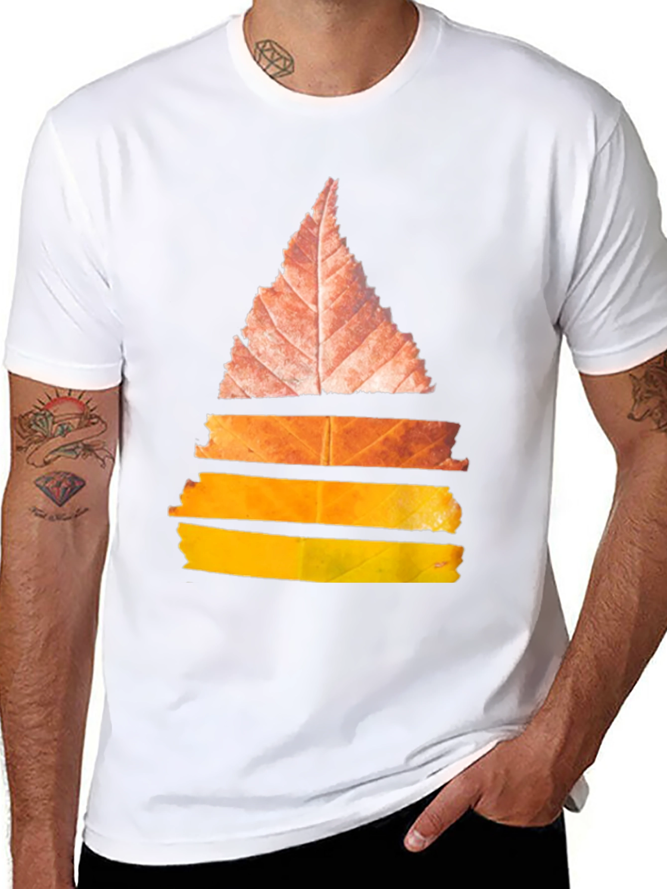 Abstract Leaf Design Black T-Shirt