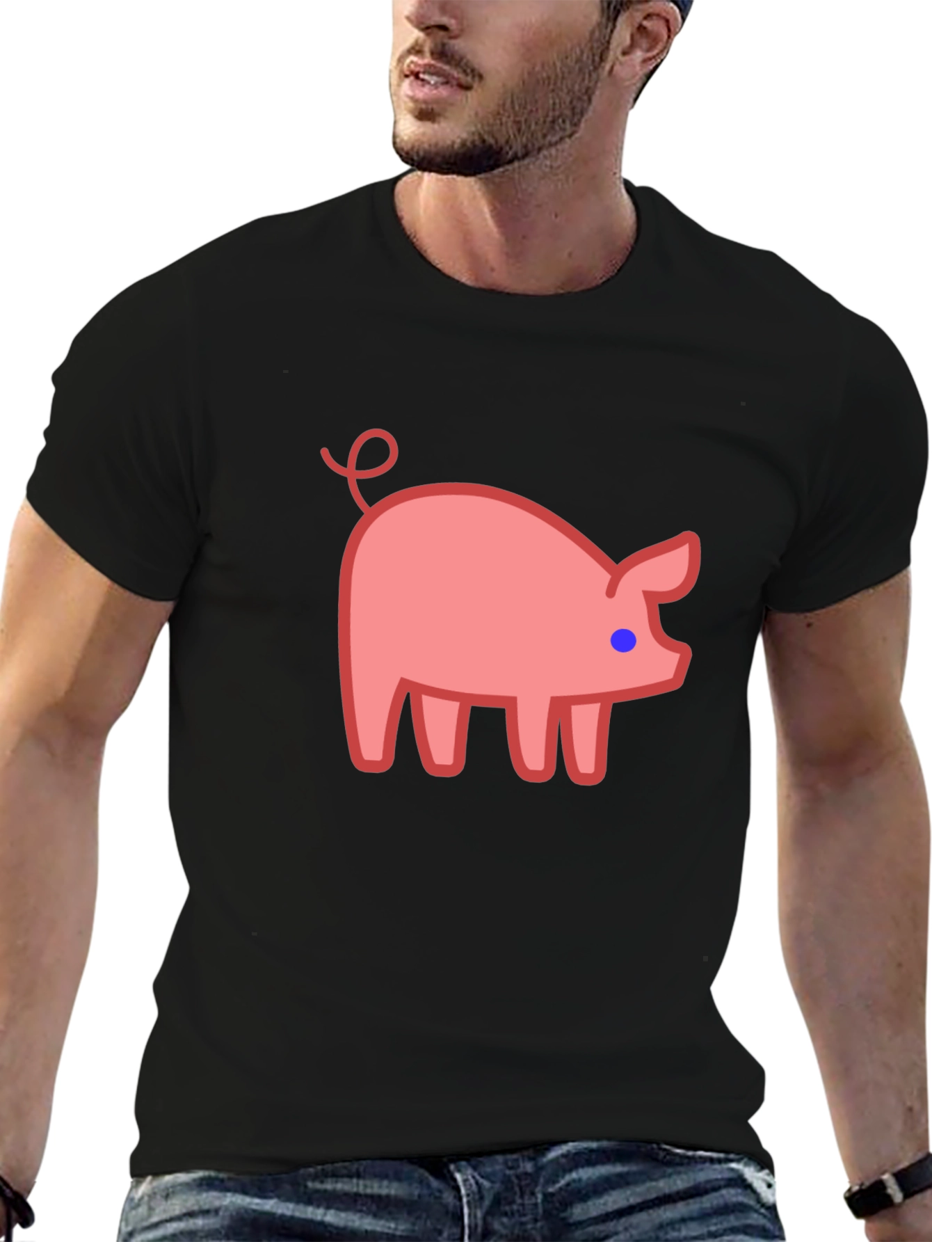 Cute Pig Graphic Tee - Black Casual T-Shirt