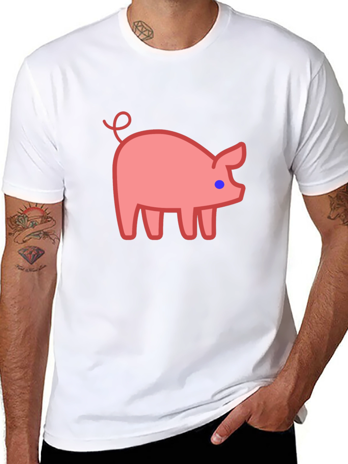 Cute Pig Graphic Tee - Black Casual T-Shirt